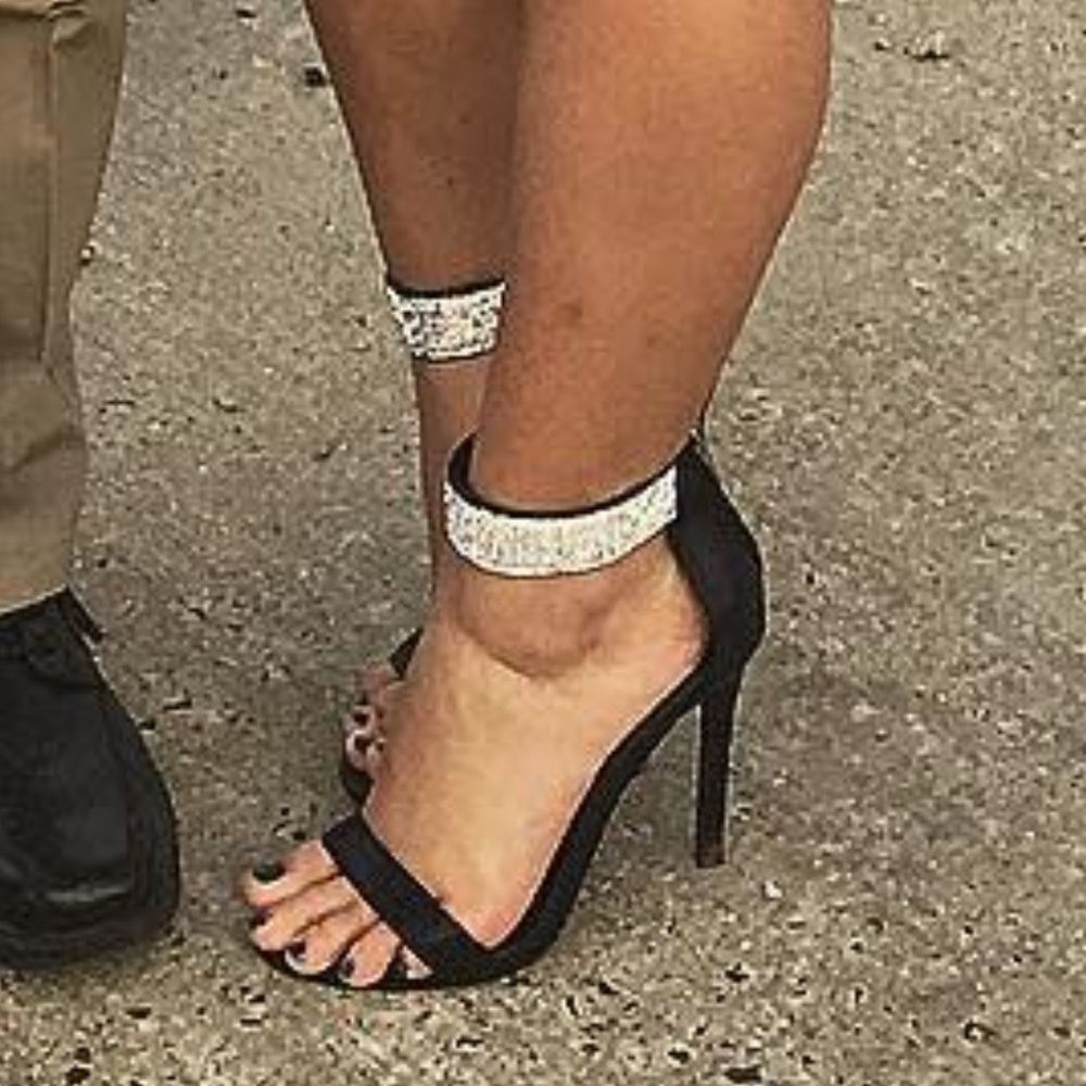 Women’s Forever 21 Black Rhinestone Ankle Strap High Heels